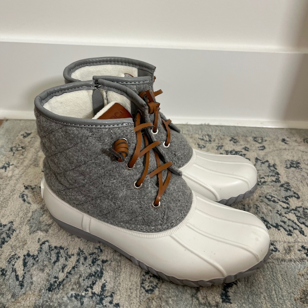 Nautica‎ Wooley Womens Quilted Duck Boots White Grey Size 7 Duck Boots